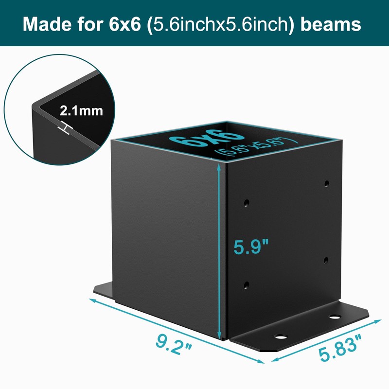 SPACEEUP 6x6 Post Base 8 Pcs, Inner Size 5.6"x5.6" Deck
