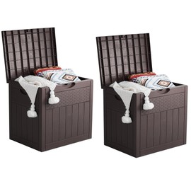 EHHLY 33 Gallon Deck Box Set of 2, Small Outdoor Storage Box Waterproof, Lockable Secure Package Bin Delivery Box for Outside, Patio Cushions Storage Box, Delivery Driver Snack Box for Porch, Brown