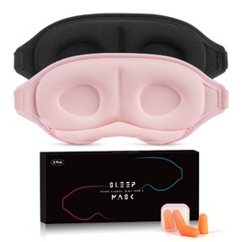 Aosun Sleeping Mask for Side Sleepers, Pack of 2, Improved 3D Sleeping Mask for Men and Women, 100% Light Blocking Eye Mask, Sleeping Masks with Adjustable Elastic & Earplugs for Travel