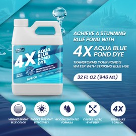 32oz Aqua Blue Pond Dye 4X Concentrate, Lake & Pond Dye Blue for Aqua Colored Water, Ideal Lake Colorant, Aquashade Colorant That Protects Against Sunlight - Ideal for Fish and Wildlife