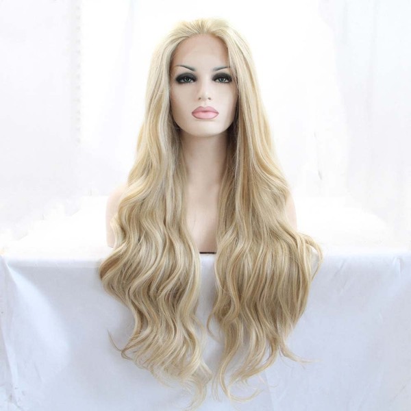 Xiweiya Wig Brown/Blonde Wig Synthetic Blonde Lace Front Wigs Piano Blonde Color Long Soft Hair Heat resistant Fiber Long Wavy Wigs