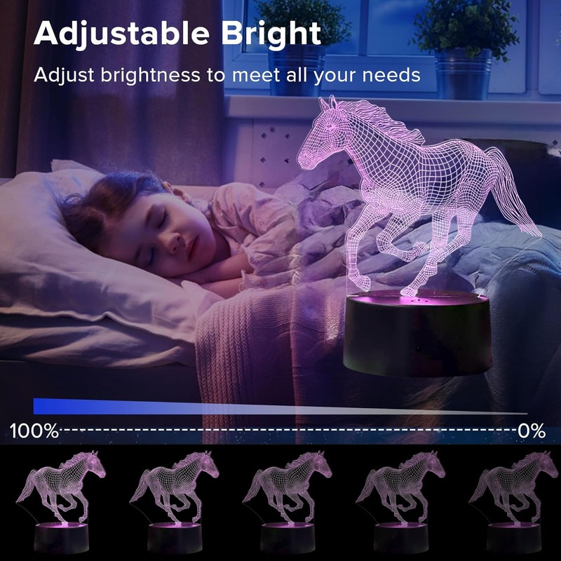 Deluisho Horse Illusion 3D Bedside Lamp, Horse Lamp, Night Lights