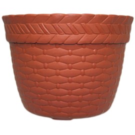 Set of 4 Black Duck Brand Plastic Brown Round 8"x 6" Basket Weave Pot/Planter (4, Brown)