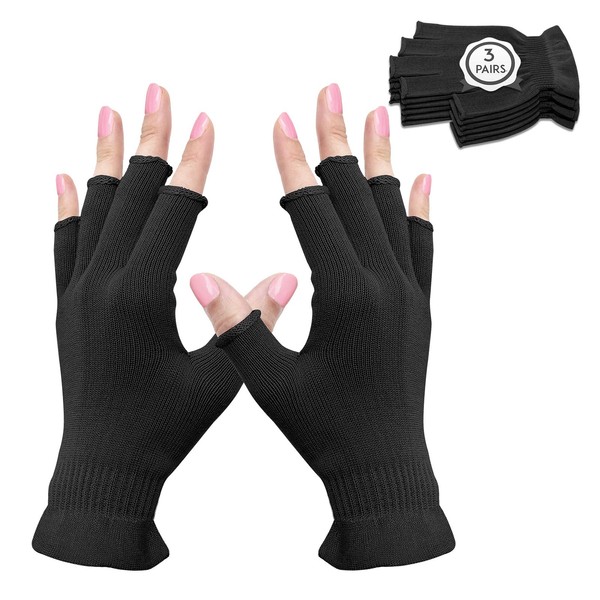 MIG4U Guantes de belleza hidratantes sin dedos medio dedo táctil guantes para SPA, eccema, manos secas, tratamiento cosmético, protección UV sol de verano (L/XL, negro-3 pares)