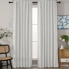 INLINAS 52 x 96 Inch Linen Bamboo Knots Texture Blackout Curtains - 100% Light Blocking, Noise Reducing Triple Layer Fabric Back Tab and Rod Pocket for Bedroom, Set of 2, Greyish White