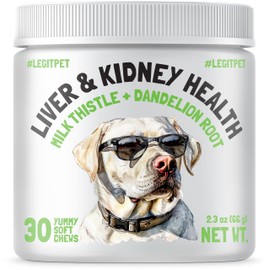 Liver Support for Dogs Kidney Detox Natural Supplement with Milk Thistle Dandelion Root Turmeric Curcumin Hepatic Support Treats for Canine Liver Function, Immunity & Digestion 30 Soft Chews