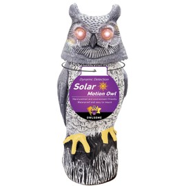 Owlsome Solar Owl with Colored Flashing Eyes, Rotating Head, Hoot Sound, Motion Detector and Silent Mode, Plastic Owl Garden Sculpture, Garden Decoration