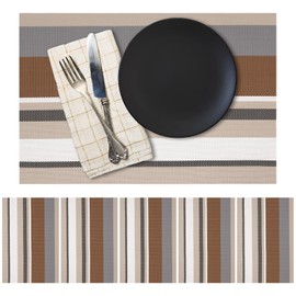 Place Mats for Table PVC Placemat - 6 PCS of Non-Slip Heat Resistant Table Mats Washable Vinyl Place Mat 45CM x 30CM Curry Stripe