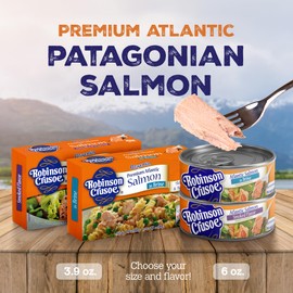 Robinson Crusoe Patagonian Salmon Pouch - Premium Atlantic Salmon Packet - Salmon Boneless & Skinless in Brine - Cooked Salmon, Ready to Eat - Pink Salmon Fish, 3.9 oz Pouch