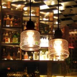 Industrial Glass Pendant Lights for Kitchen island, Mini Hanging Pandent Light Fixture with Seeded Glass Shade Farmhouse Pendant Lights Black Metal Ceiling Light for Kitchen Island Sink Dinging Room