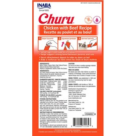 INABA Churu Chicken with Beef Recipe Natural Lickable Wet Treat for Cats (4 Tubes)