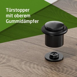 Amig - Door Stop, Protection Against Impact, Easy Installation, Includes Mounting Material, Colour: Black, Diameter 28 mm, Rubber Damper, Zamak