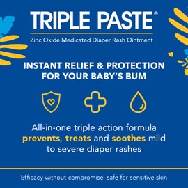 Triple Paste Diaper Rash Cream for Baby, 3 Oz (Pack of 2), Zinc Oxide Ointment Treats, Soothes & Prevents Diaper Rash, Pediatrician-Recommended & Hypoallergenic, Baby Essentials for Daily & Overnight
