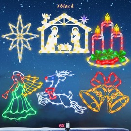 TRWYMZ 16" Christmas Window Silhouette Lights - 6 Pack Colour Lighted Bell, Angel, Candle, Nativity, Bethlehem Star, Reindeer for Holiday Indoor and Outdoor Wall Door Window Decorate