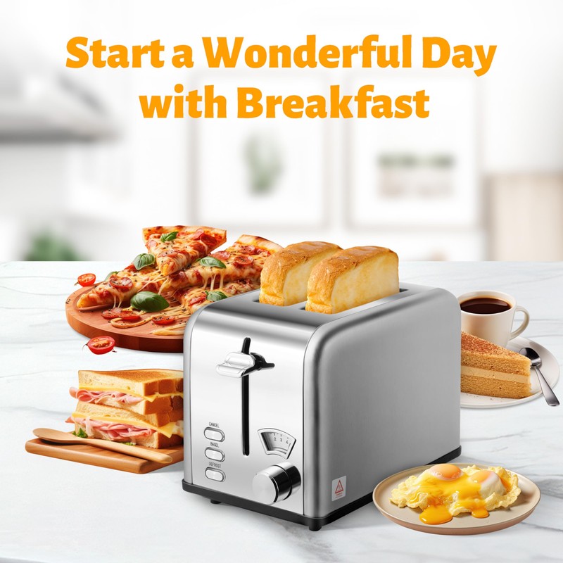 YSSOA 2 Slice Stainless Steel Toaster with Extra Wide Slot
