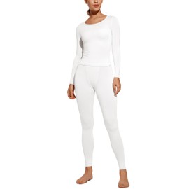 CRZ YOGA Soft Thermal Underwear Sets for Women Lightweight Long Johns Base Layer Pajamas Warm Top Bottom White 4 X-Small