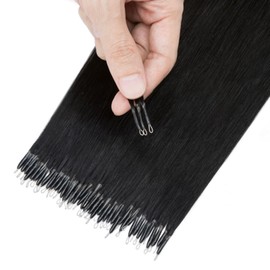 TESS Nano Bead Human Hair Extensions, Nano Ring Hairpieces Nano Tip Hair Extensions Pre-Bonded Seamless Look 50pcs/pack, 18 inch, #01 Dark Black