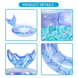 QuFrotty Medium Swimming Ring Pool Float for Girls, Mermaid Tail Shape Inflatable Pool Float with Glitters, Inflatable Lounge Raft Tube Swimming Ring Summer Pool Toys for Kids (Purple, Medium)
