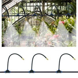 Brass Misting Nozzles Tee with 12inch Built in Hose for Outdoor Cooling System, Adjustable 360° Rotation, Water Mister Nozzles Thread Sprayer 0.32" Interface(8mm, 3 Packs)