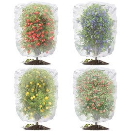 Evoio Fruit Tree Netting Bags with Drawstring, 4PCS Blueberry Bush Netting Cover,Mesh Garden Bag for Tomato Vegetables Peach Fruit Trees Flower Garden Protection Plant Covers (4.6 * 5.9 FT)
