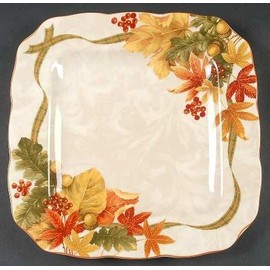 222 Fifth Autumn Celebration Square Dinner Plates, Set of 4, Harvest Thanksgiving