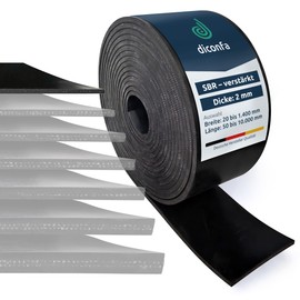diconfa Rubber Mat with Fabric Insert Made to Measure - 2 mm Thick - 20 to 1400 mm Wide - 0.05 to 10 m Long - Selection: 20 x 7000 mm, 2 mm Thick with 1 Insert Reinforced Rubber Plate SBR Hard Rubber