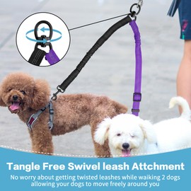 YAODHAOD Double Dog Leash,Two Dog Leash Splitter, No Tangle 360° Swivel Rotation Reflective Lead, Adjustable Length Bungee Heavy Duty Walking Training Dual Extension (Black + Purple)