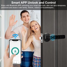 Fingerprint Door Lock Set, ERAY Smart Door Lock, 4 in 1 Keyless Entry Door Knob with Bluetooth APP, Fingerprint, Keypad Code, Keys, Interior Security Lock Set for Home Hotel Apartment