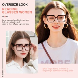 MARE AZZURO Oversized Reading Glasses Women Fashion Large Square Readers with Spring Hinge1.00 1.50 2.00 2.50 3.00 3.50 4.00 (Brown 1.00)