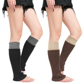 QKURT Wool Leg Warmers for Women and Girls, Knitted Warm Knee Warmers Crochet Ankle Leg Warmers Winter Boot Cuff Knee Socks with Retro Style