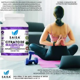 Citrato De Magnesio Y Citrato De Potasio 1 Kg cu  Suplemento Alimenticio 100 puro  Saisa Herbal Sin Sabor  Alta Biodisponibilidad  Apoyo Del Sueño,...