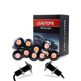 LEADTOPS Eagle Eye LED Lights, 10-pack DIY 12V Ultra thin 23mm Eagle Eye Bulb Fog Tail DRL Daytime Running Lights Yellow Kit for Car Motorcycle (Yellow, Black)
