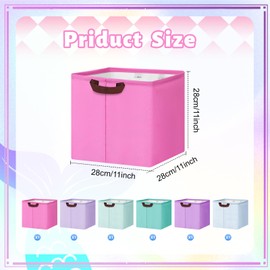 Mindsoft 6 Pack 11 Inch Cube Storage Bins Canvas Foldable Storage Cubes with Sturdy Leather Handles Multipurpose Baskets for Closet Toys Clothes Room Decor (Pastel)
