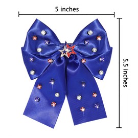 Vokone 4th of July Hair Bows for Women Girls Big Jeweled Red White Blue USA Hair Bow Clips Patriotic Fourth of July Independence Day Accessories Party Favors Star Blue