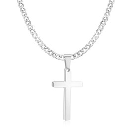 Cross Necklace for Men, Silver Mens Cross Necklaces Stainless Steel 1.2" Cross Pendant Necklace Simple 22" Cross Chain Necklace for Men