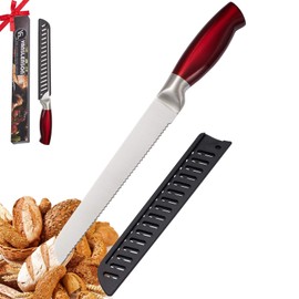 VSL VANSLENSON Kitchen Knife Set Paring Knife, 8" Serrated Bread Knife beautiful Red Knife with Sheath (Bread Knife)