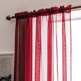 MIULEE Solid Xmas Red Kitchen Sheer Curtains Tiers 36 inches Length with Linen Textured for Small Half Window Bathroom Voile Drapes for Living Room Decor 2 Panels 29 inches Wide