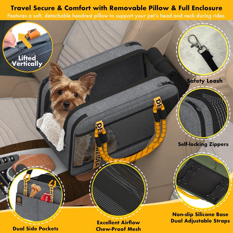 PAWZIDEA Center Console Dog Car Seat, Enclosed Small Dog Armrest