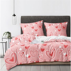 Luowei Bed Linen 135 x 200 cm Girls Pink with Hearts Children's Bed Linen Hearts Soft Cuddly Microfibre Bed Linen 2-Piece for Children Girls Gift with Zip and 80 x 80 cm Pillowcase