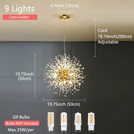 Mivenda Gold Crystal Chandeliers 9-Light Modern Firework Chandelier Dandelion Light Fixture,Bedroom Chandelier,Ceiling Hanging Lighting for Dining Room,Bedroom,Aisle
