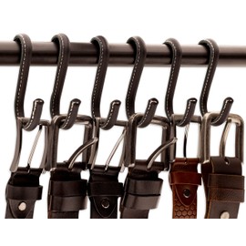 Brute Strength - S-Hooks Wrapped with Full Grain Leather - 4 Pieces - Black - 10 cm Stainless Steel Metal Hanger Hanging Hook for Kitchen, Workshop, Bathroom