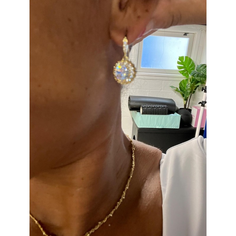 18K Gold Plated Dangle Earrings for Women with Brilliant Round