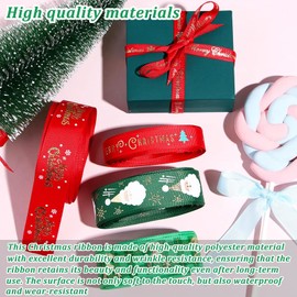 Begpoee Pack of 5 Christmas Gift Ribbon, Christmas Decorative Ribbon, Gift Ribbons, Christmas Ribbons, Snowflake Satin Ribbon, (91 cm)