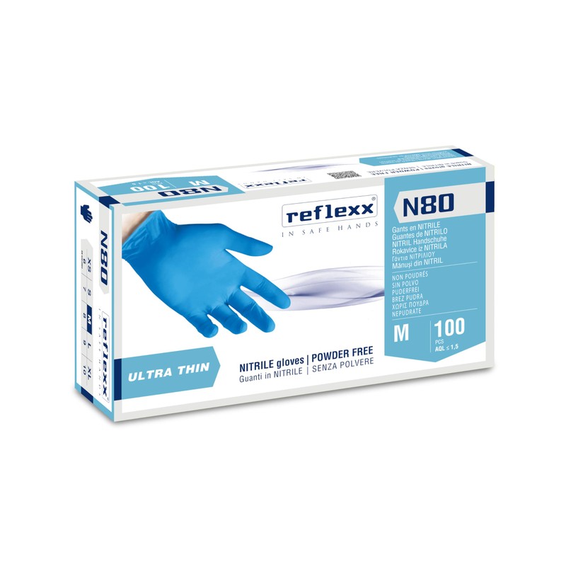 Reflexx N80B Nitrile Gloves, Powder Free, 3.0 g (M)