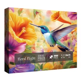 Flower Bird Puzzle for Adults 1000 Pieces, Hummingbird Floral Jigsaw Puzzle, Colorful Pretty Puzzle