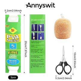 Annyswit 3 Pcs 5m Pva Mesh Refill with Scissors 25 & 37 mm Wide Pva Bags Carp Fishing Accessories Carp Fishing Mesh Bags Fast Melt Water Soluble Pva Mesh Bag for Boilie Bait Precise Feeding