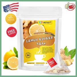 MENXI 24 Packs Spicy Lemon Ginger Tea - Metabolism Boost & Throat Soothing Formula
