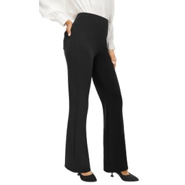 AFITNE Yoga Dress Pants for Women, High Waisted Workout Bootcut Flared Work Pants with Pockets Bootleg Business Office Casual Pants Black - L