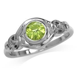 Silvershake Natural Peridot White Gold Plated 925 Sterling Silver Celtic Knot Ring Size 12