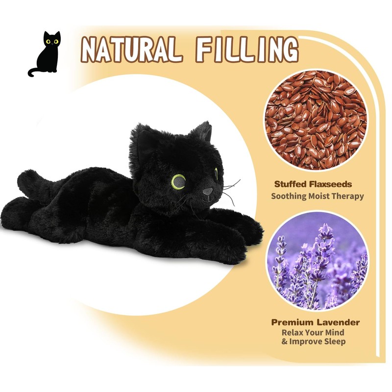 Black Cat Stuffed Animals, Microwavable Stuffed Animal Adorable Fluffy Cat